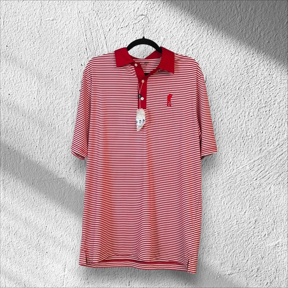 U Suck at Golf USAG Polo Shirt L NEW Red Striped Extreme Comfort Stretch